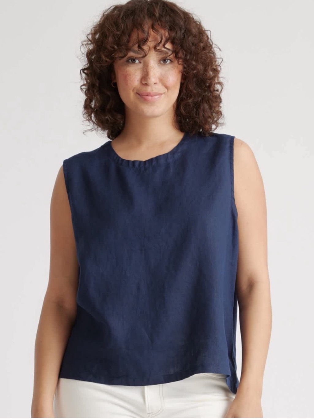 Quince Navy Linen Tank Top